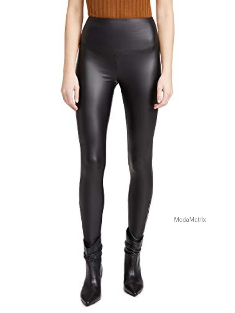 Faux Leather Shaping Legging Side Zip High Rise Fitted